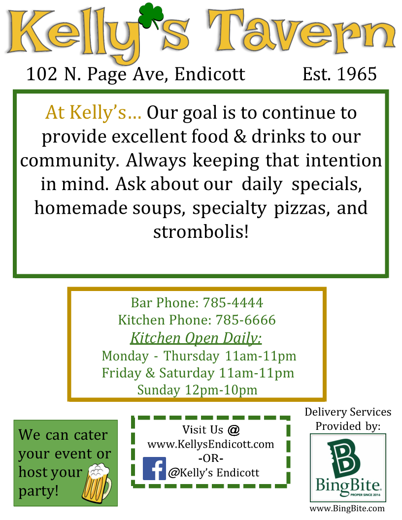 Menu Kelly’s Sports Bar